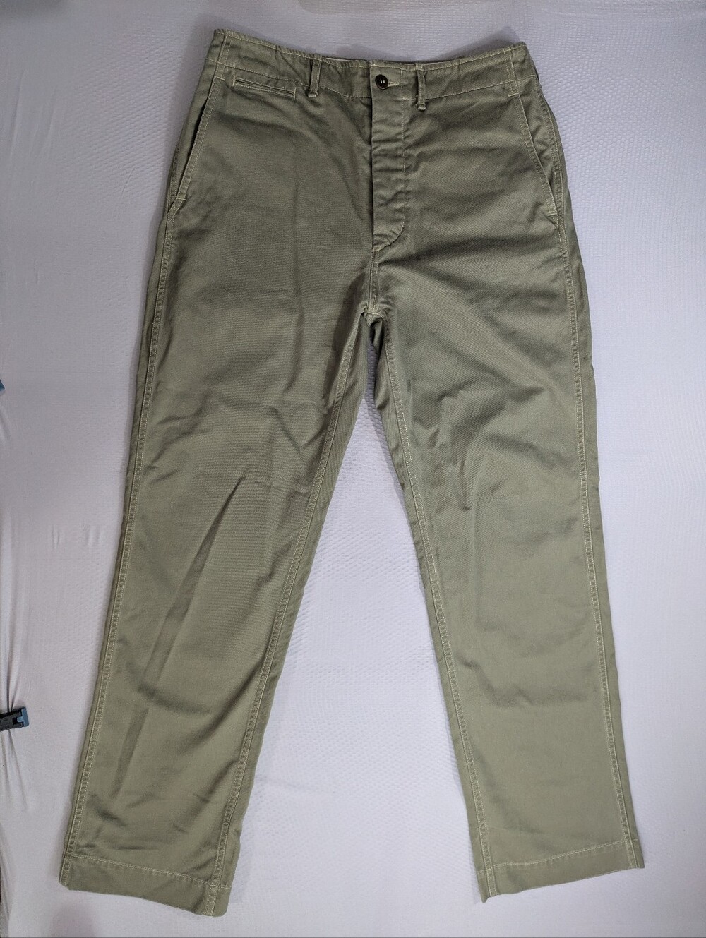 Buck Mason Officer Pant 9.5 Oz Paperback Twill Men's 31x32 Army Green Button Fly